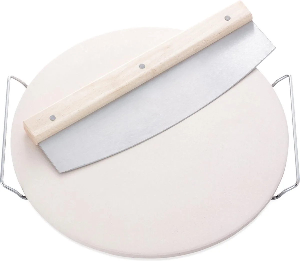 pizzasteen rond met rvs mes de Leifheit en Hout – photo produit