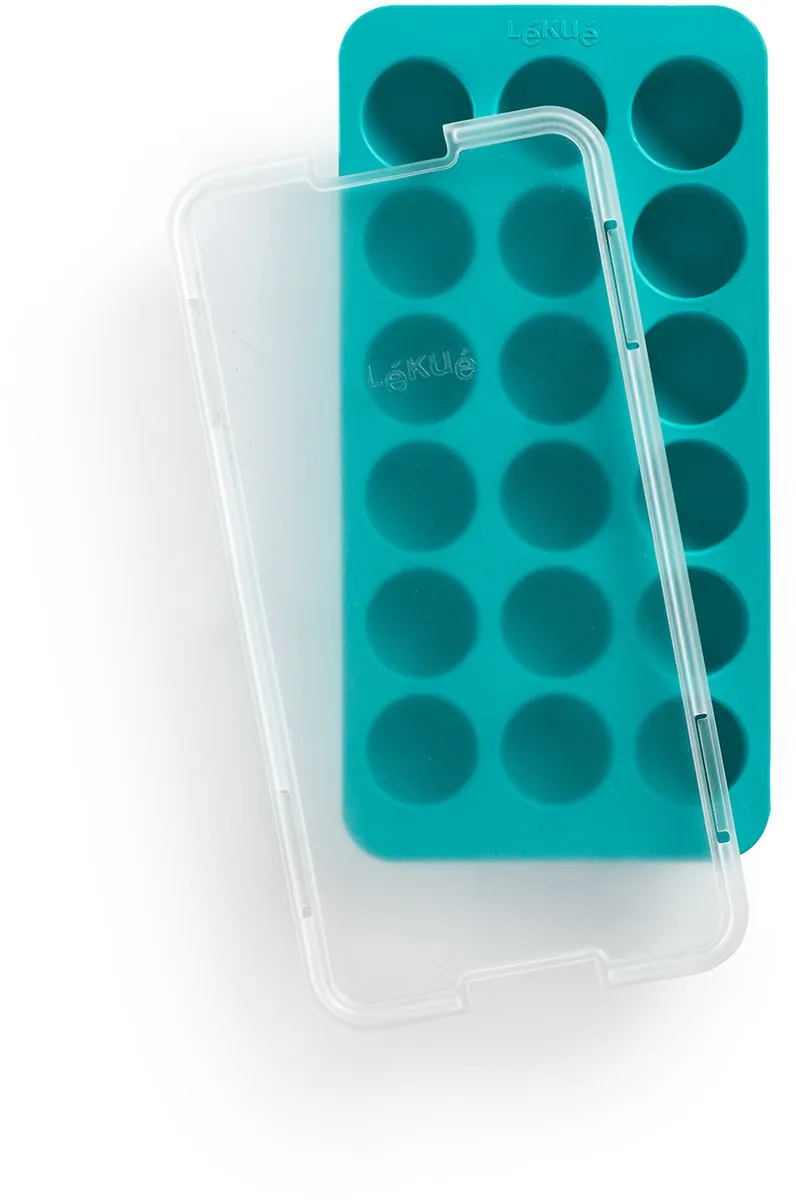 IJsblokjesvorm - met deksel - Rond - Red van Lékué in Turquoise – productfoto