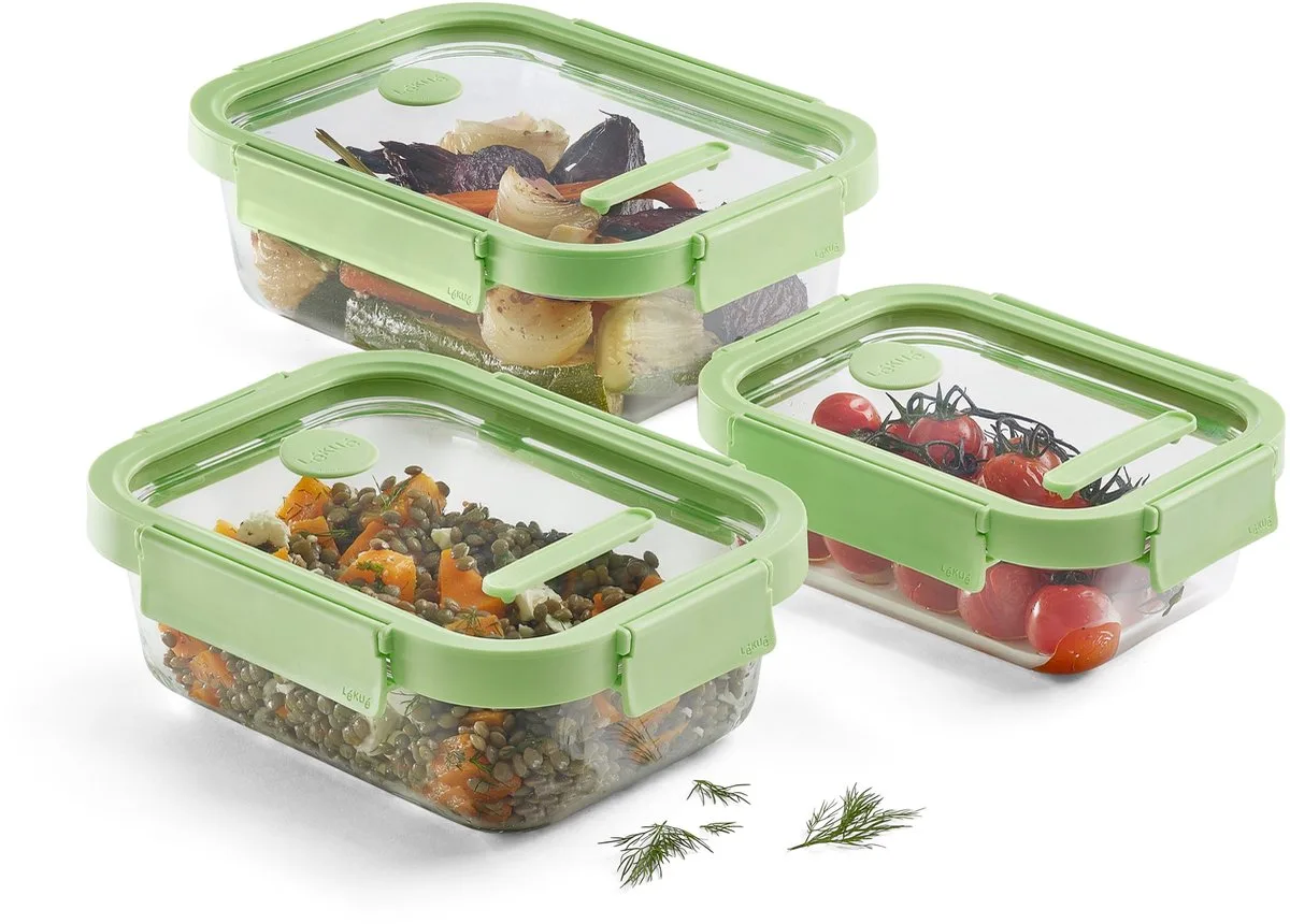 Vershouddoos - Glas - Rechthoek - Set van 3 van Lékué in Groen – productfoto