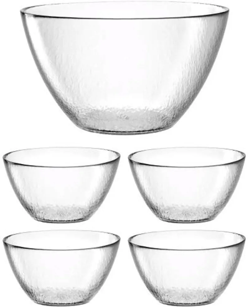 Attivo 5-delig Schalenset – Glas – Saladeschaal & 4 Kleine Schalen – Vaatwasserbestendig - serveerschalen von Leonardo in Transparent – Produktfoto