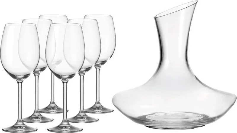 karaf en rode wijnglazen Daily, decoratieve en wijnglazen in modern design, set van 7 stuks van Leonardo in Transparant – productfoto