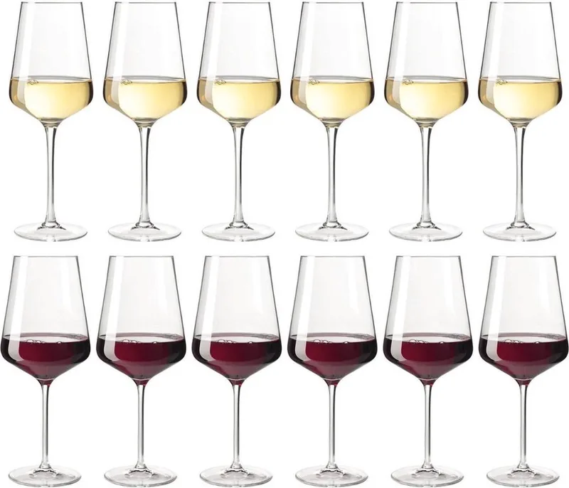 Wijnglazenset Puccini - 12-delig - Set van 6 Rode Wijnglazen (750 ml) en 6 Witte Wijnglazen (560 ml) - Gemaakt van Kristalhelder, Krasbestendig Teqton-glas - Vaatwasserbestendig - Modern en Elegant Design ​ fra Leonardo i Gennemsigtig – produktbillede