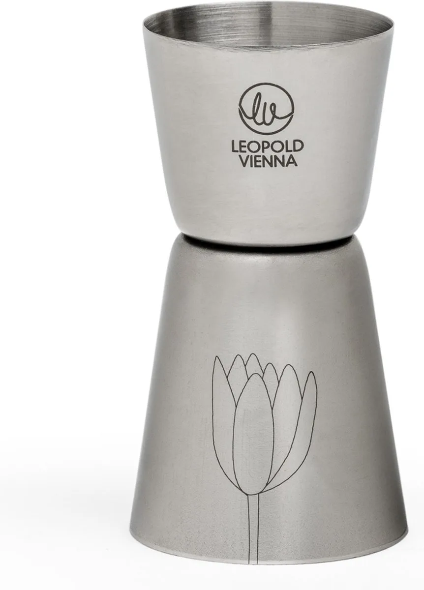 Barmaatje 20/40ml Cocktail RVS jigger - pipet met lasergravure Flowers van Leopold Vienna in Zilver – Flowers – productfoto