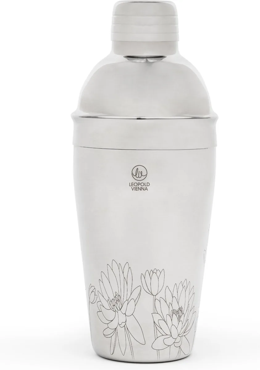 Cocktail shaker 500ml RVS Flowers - shakebeker - met lasergravure by Leopold Vienna in Zilver – Flowers – product photo