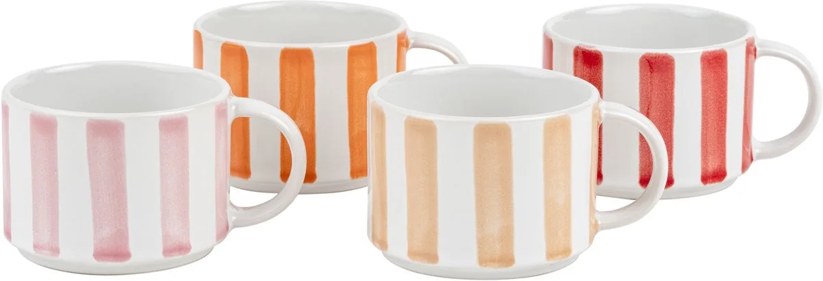 Koffiekop Franca - set van 4 - streepdessin van Leopold Vienna in Rood – productfoto