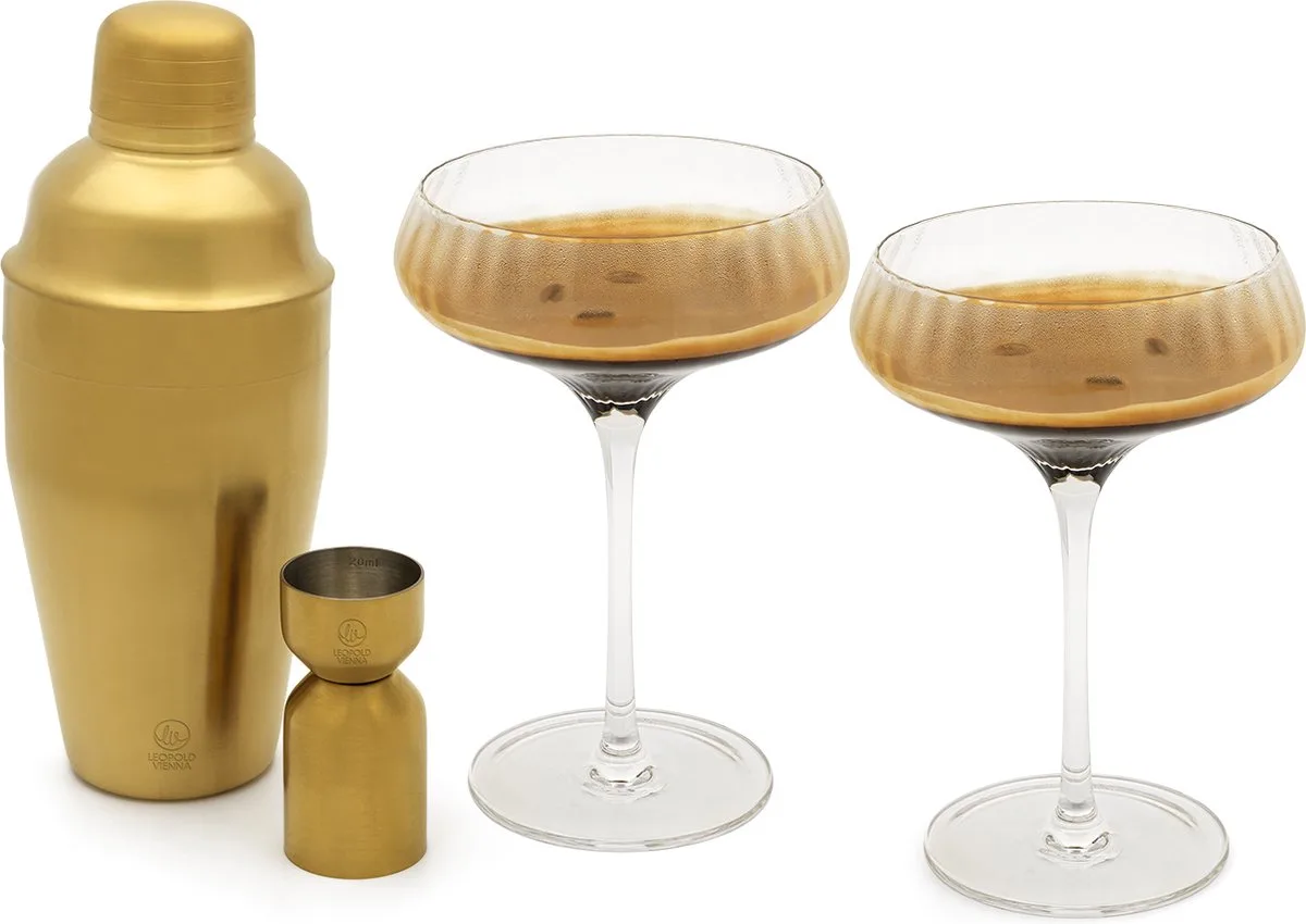 Martini cocktail set Arinto (cocktail shaker, jigger/pipet, cocktailglazen) de Leopold Vienna en Or – photo produit