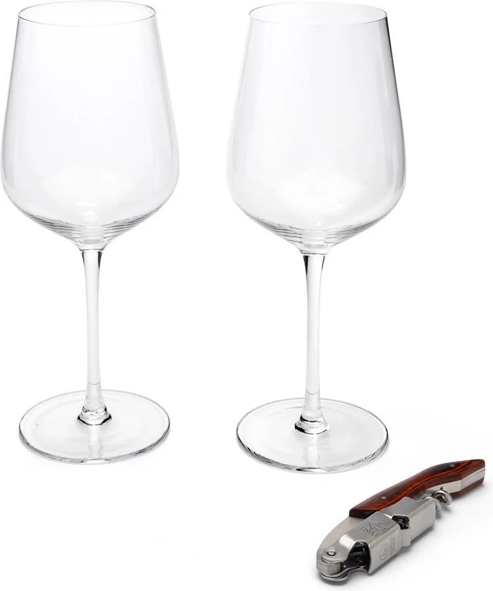 Wijnglazen en kurkentrekker - moederdag & vaderdag Giftset van Leopold Vienna in Transparant – productfoto