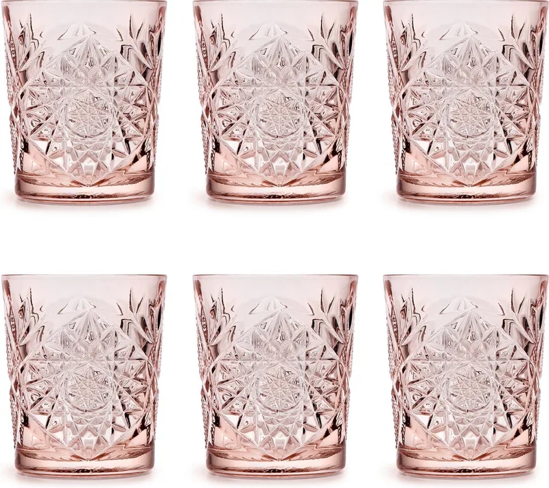 Drinkglas Hobstar – 355 ml/ 35,5 cl - 6 stuks - vintage design - vaatwasserbestendig - hoge kwaliteit van Libbey in Coral Pink – productfoto