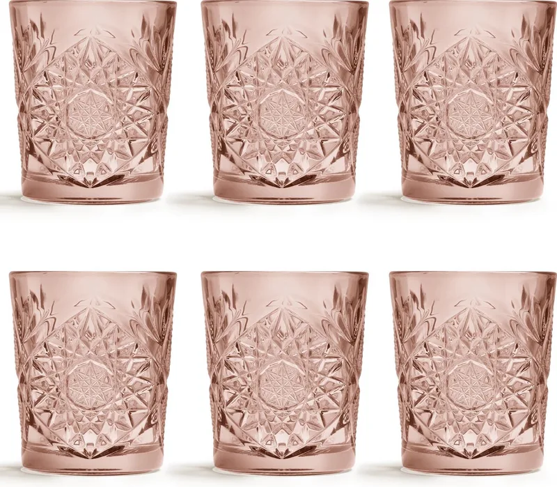 Drinkglas Hobstar – 355 ml/ 35,5 cl - 6 stuks - vintage design - vaatwasserbestendig - hoge kwaliteit van Libbey in Roze – productfoto