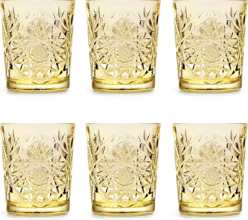 Drinkglas Hobstar Pale Yellow – 355 ml/ 35,5 cl - 6 stuks - vintage design - vaatwasserbestendig - hoge kwaliteit de Libbey en Jaune – photo produit
