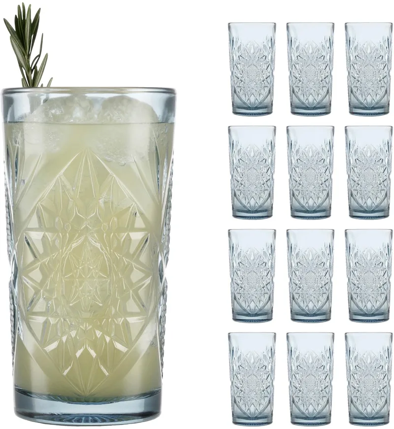 Hobstar Cooler Glazen - Waterglazen Set - Blush Sapphire - 473 ml - 12 Stuks de Libbey en Bleu – photo produit