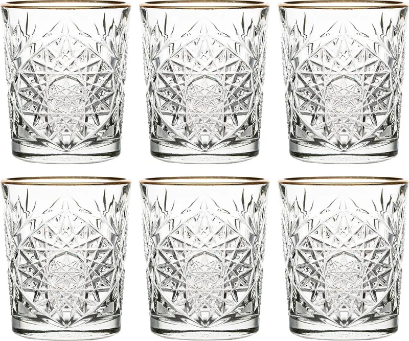 Hobstar Drinkglas Gold – 355 ml / 35,5 cl - 6 Stuks - Vintage design - Hoge kwaliteit - Gouden rand by Libbey in Transparent – product photo