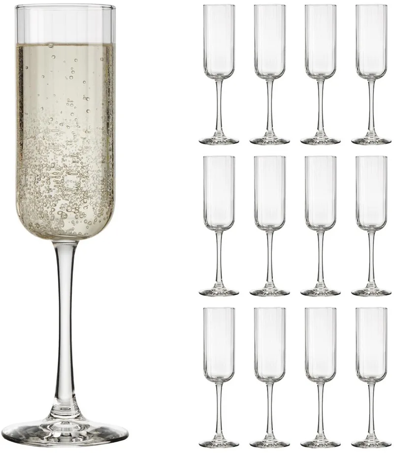 Linear Champagneglazen - Sektglazen Set - Geperst Glas - 222 ml - 12 Stuks de Libbey en Transparent – photo produit