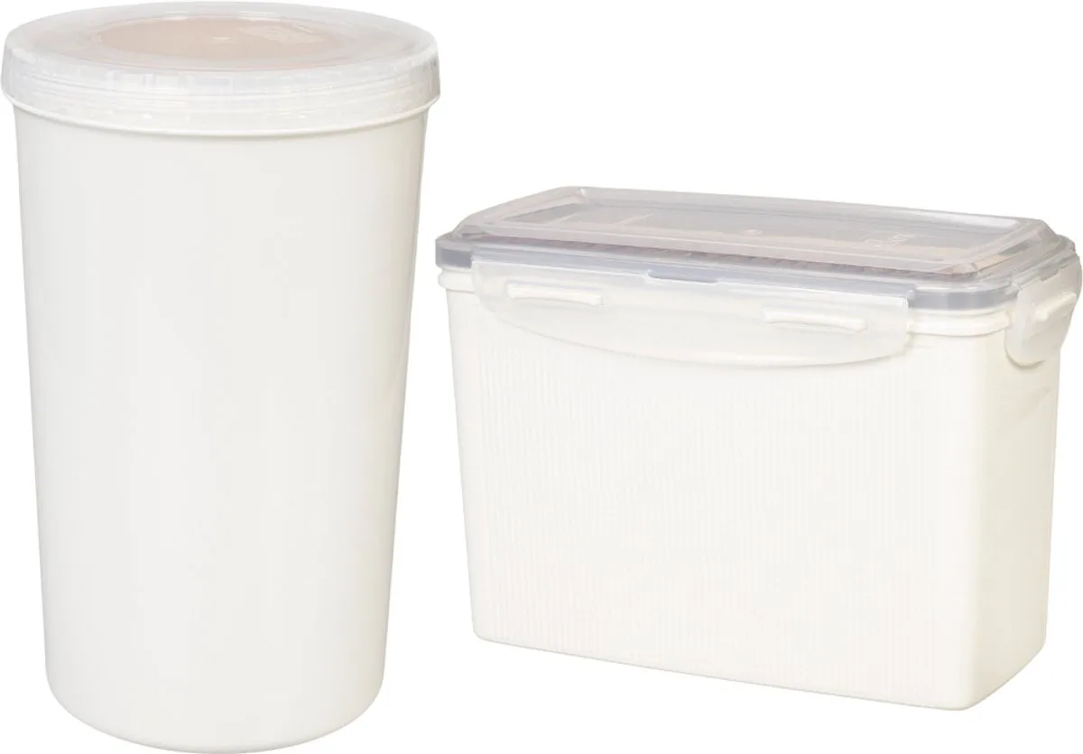Beschuitbus en Cracker bewaardoos - Knackebrod bewaardoos - 100% luchtdicht - BPA vrij - PFAS vrij - Bewaardoos met deksel - Voorraaddozen - Set van 2 stuks - met Roze ring de Lock&Lock en Blanc – photo produit