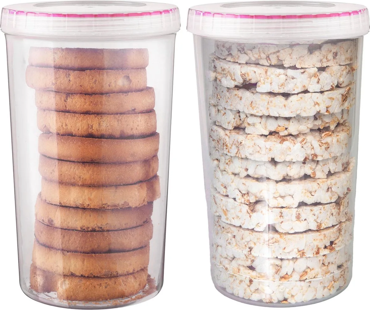 Beschuitbus - Set van 2 Stuks - Rijstwafel bewaarbus - Beschuitblik - Voorraadbussen - Voorraaddozen - Voorraadblik - Luchtdicht - 1,9 liter van Lock&Lock in Transparant – productfoto