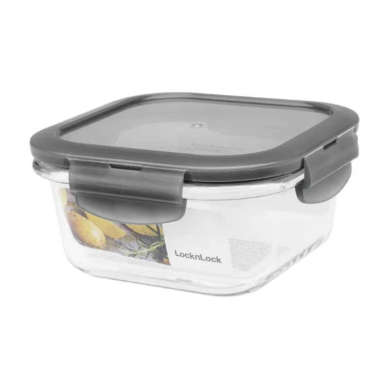 Boroseal Glas-Frischhaltedose – 500 ml, Quadratisch, Transparent/Grau, Backofengeeignet bis 400 °C från Lock&Lock – produktbild