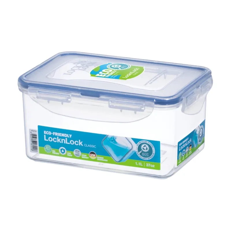 Classic rechteckige Frischhaltedose, 1,1 L, transparenter Behälter/Kunststoff (PP)/Silikonverschluss/4-seitiger Verschluss/luftdicht & wasserdicht/stapelbar/BPA-frei/Mikrowellengeeignet (ohne Deckel, bis 120 °C)/gefriergeeignet/spülmaschinenfest (oberes Regal) van Lock&Lock – productfoto