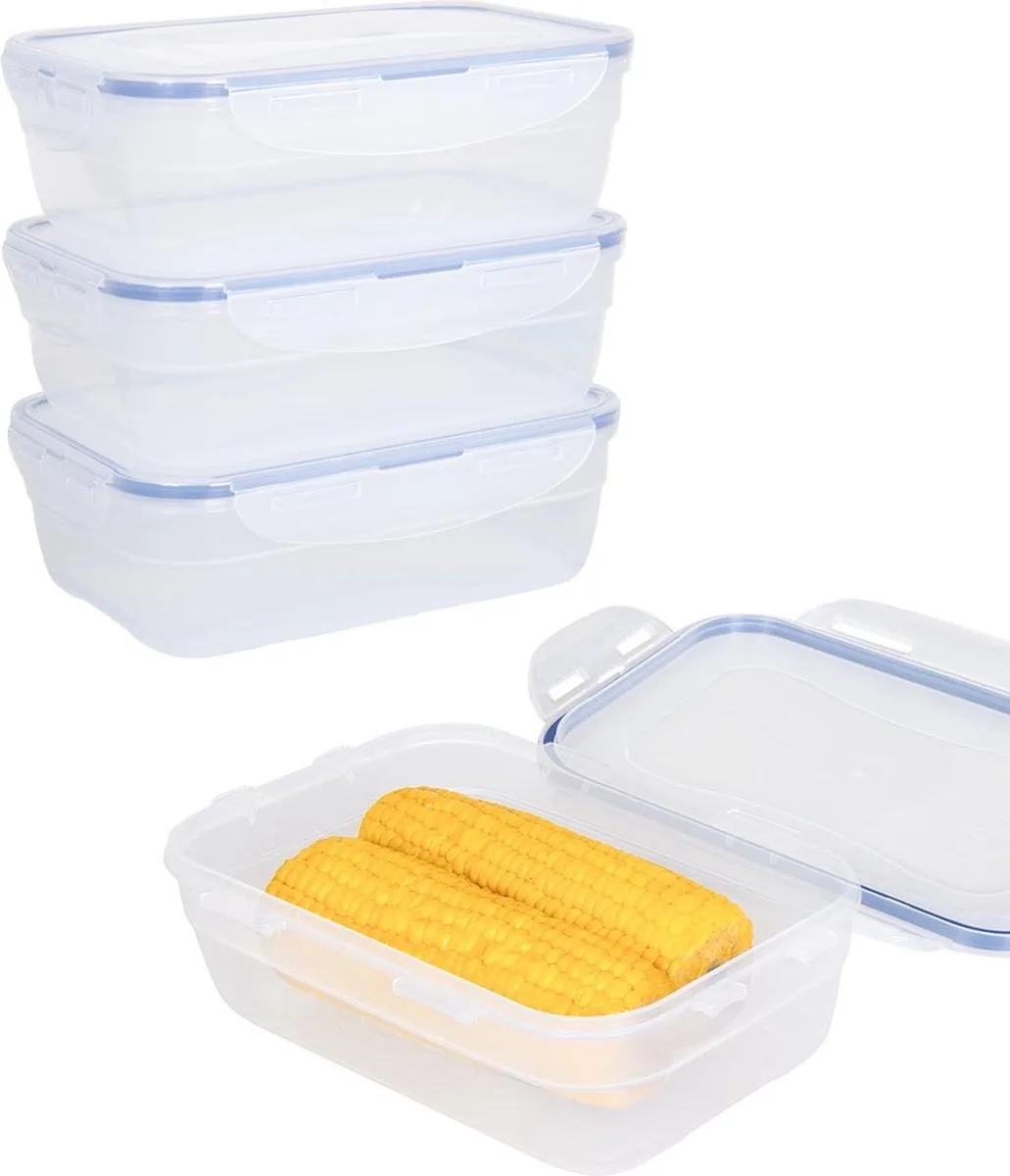 Diepvriesbakjes - Meal prep bakjes - Vershoudbakjes - 1,2 liter - Set 4 stuks - In elkaar stapelbaar - 100% lekvrij - BPA vrij - PFAS vrij - Magnetron bakjes met deksel - Diepvriesdozen - Bewaarbakjes - Vershouddoos - Lunchbox van Lock&Lock in Transparant – productfoto