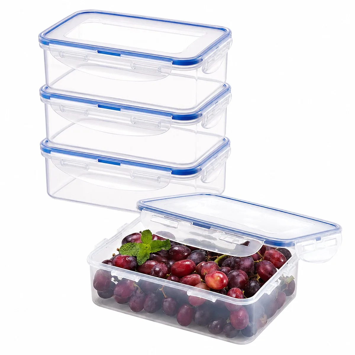 Diepvriesbakjes - Meal prep bakjes - Vershoudbakjes - 1,6 liter - Set 4 stuks - 100% Lekvrij - BPA vrij - PFAS vrij - Magnetron bakjes met deksel - Diepvriesdozen - Bewaarbakjes - Vershouddoos van Lock&Lock in Transparant – productfoto