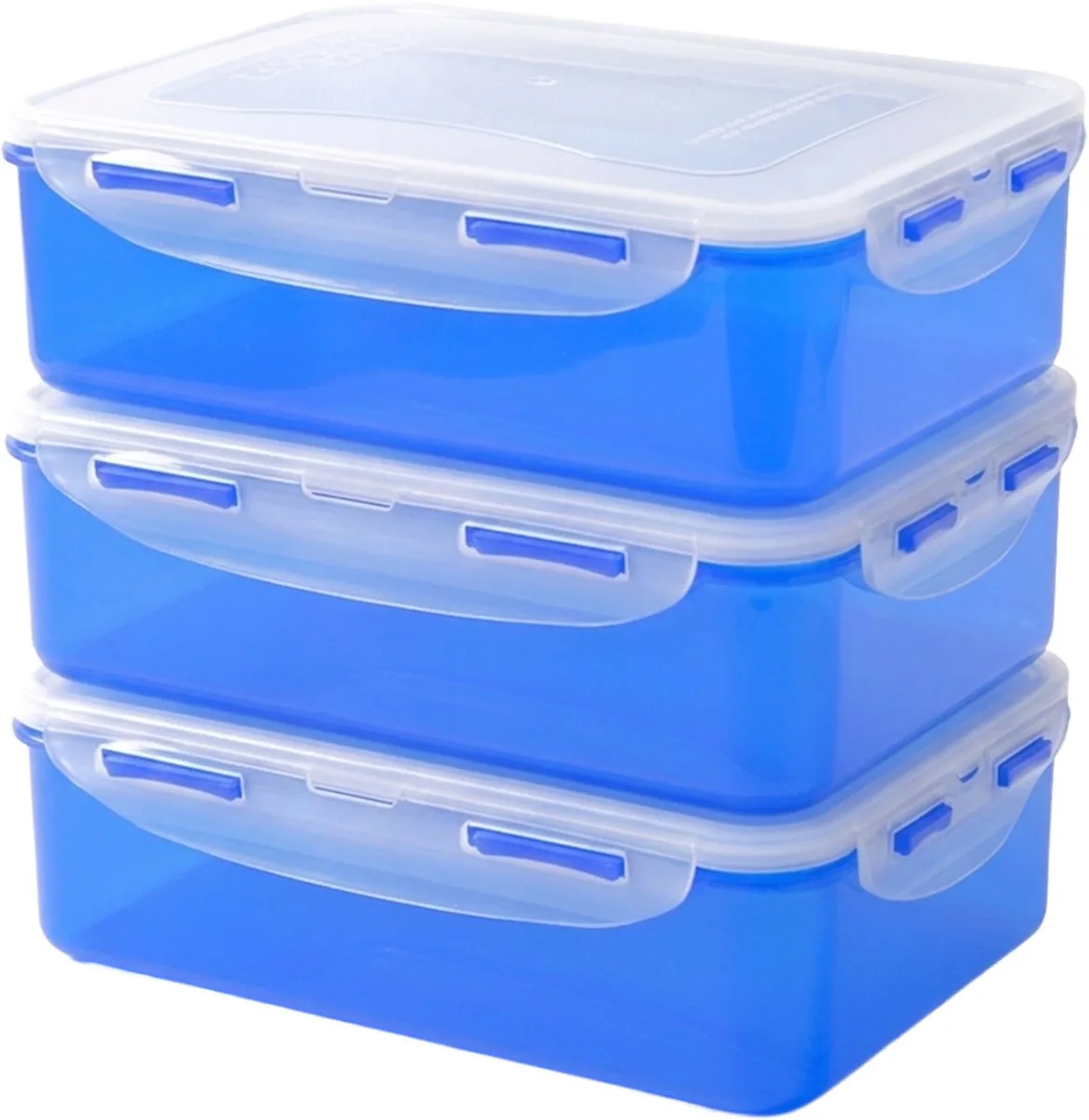 Diepvriesbakjes - Meal prep bakjes - Vershoudbakjes - 1,6 liter - Set 3 stuks - 100% Lekvrij - BPA vrij - PFAS vrij - Lunchbox - Lunchtrommel - Broodtrommel - Magnetron bakjes met deksel - Diepvriesdozen - Bewaarbakjes fra Lock&Lock i Blå – produktbillede