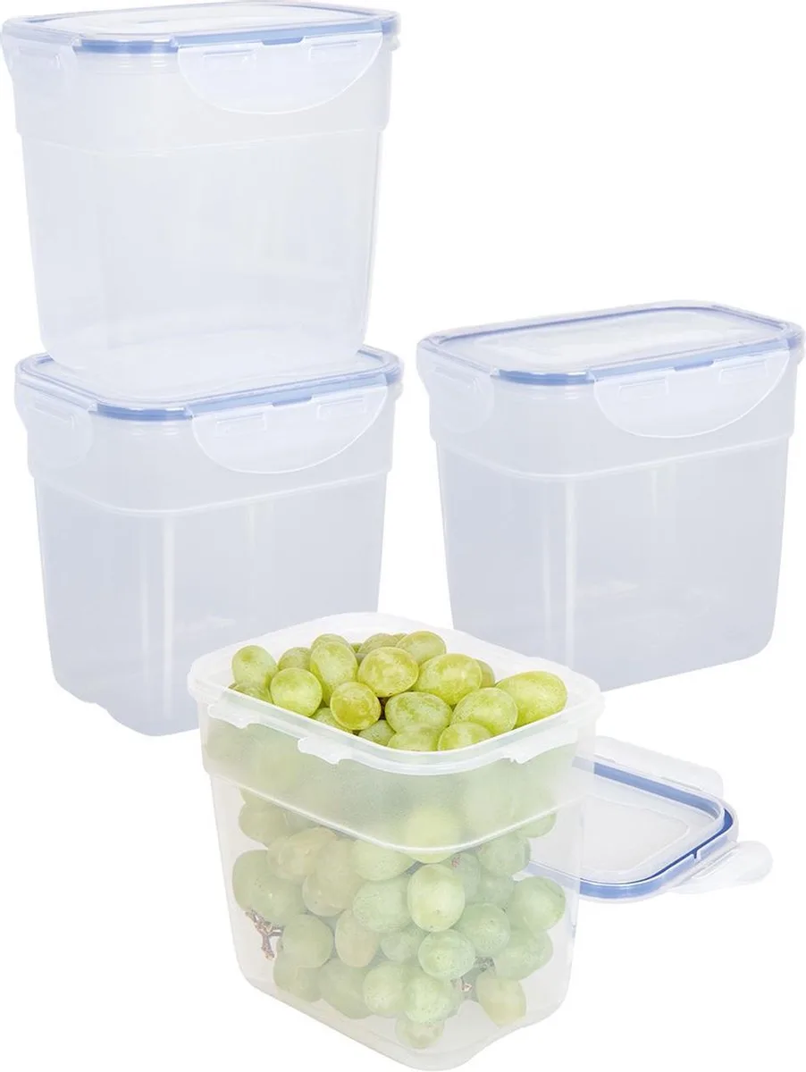 Diepvriesbakjes - Meal prep bakjes - Vershoudbakjes - 1 liter - Set 4 stuks - In elkaar stapelbaar - 100% lekvrij - BPA vrij - PFAS vrij - Magnetron bakjes met deksel - Diepvriesdozen - Bewaarbakjes - Vershouddoos fra Lock&Lock i Gennemsigtig – produktbillede