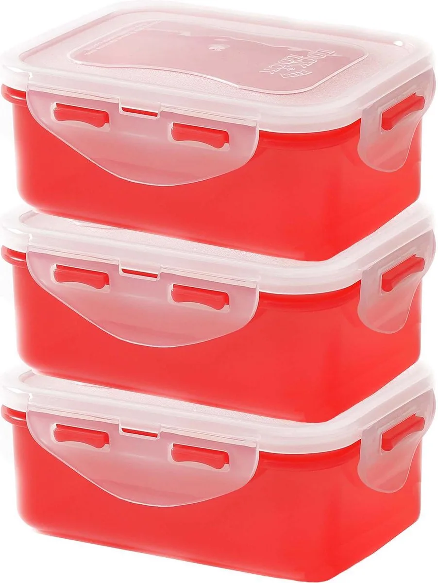 Diepvriesbakjes - Meal prep bakjes - Vershoudbakjes - 350 ml - Set 3 stuks - 100% Lekvrij - BPA vrij - PFAS vrij - Magnetron bakjes met deksel - Diepvriesdozen - Bewaarbakjes - Snackdoosjes - Vershouddoos van Lock&Lock in Rood – productfoto