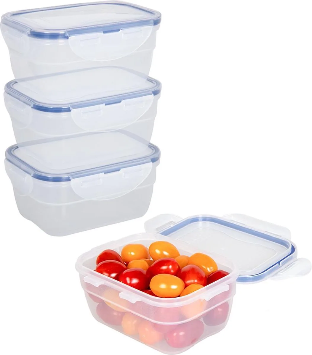 Diepvriesbakjes - Meal prep bakjes - Vershoudbakjes - 550 ml - Set 4 stuks - In elkaar stapelbaar - 100% lekvrij - BPA vrij - PFAS vrij - Magnetron bakjes met deksel - Diepvriesdozen - Bewaarbakjes - Vershouddoos van Lock&Lock in Transparant – productfoto