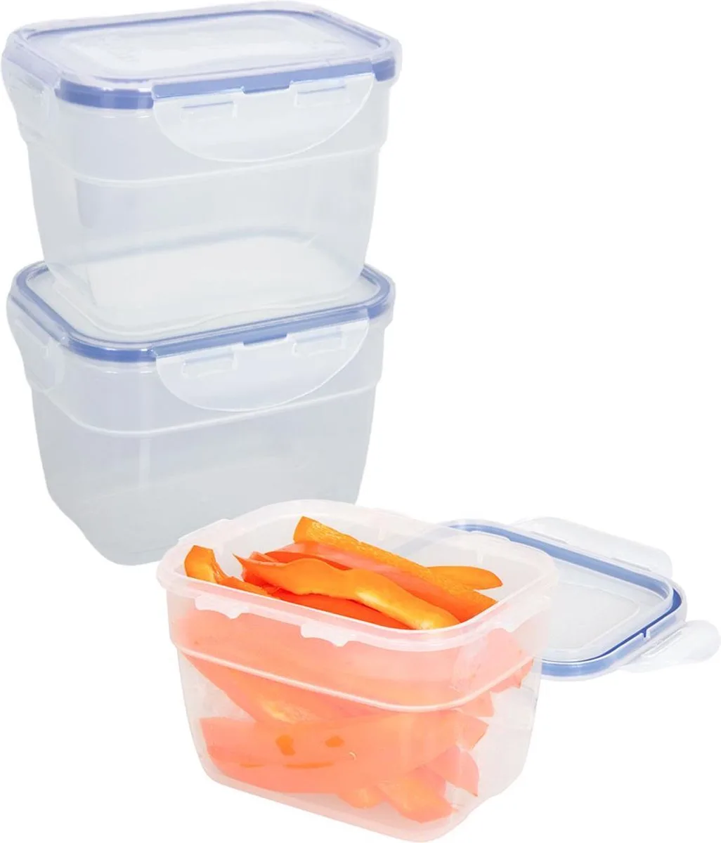 Diepvriesbakjes - Meal prep bakjes - Vershoudbakjes - 800 ml - Set 3 stuks - In elkaar stapelbaar - 100% lekvrij - BPA vrij - PFAS vrij - Magnetron bakjes met deksel - Diepvriesdozen - Bewaarbakjes - Vershouddoos by Lock&Lock in Transparent – product photo