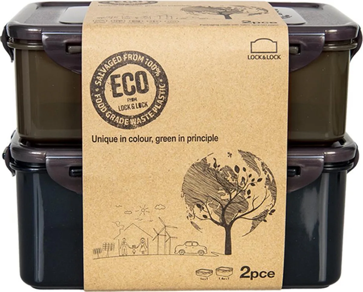 ECO Vershoudbakjes - Diepvriesbakjes - Meal prep bakjes - 1 + 1,4 liter - Set 2 stuks - 100% Gerecycled Plastic - Lekvrij - Duurzaam - Zero Waste - Magnetron bakjes met deksel - Diepvriesdozen - Lunchbox - Bewaarbakjes - Vershouddoos de Lock&Lock en Uniek – photo produit