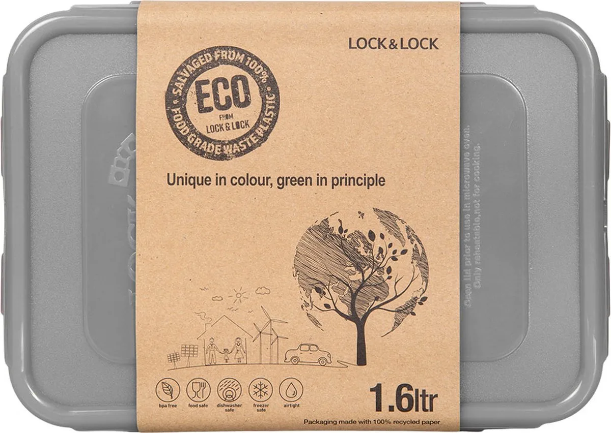 ECO Vershoudbakjes - Diepvriesbakjes - Meal prep bakjes - 1,6 liter - Set 3 stuks - 100% Gerecycled Plastic - Lekvrij - Duurzaam - Zero Waste - Magnetron bakjes met deksel - Diepvriesdozen - Lunchbox - Bewaarbakjes - Vershouddoos fra Lock&Lock i Uniek – produktbillede