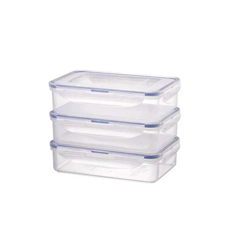 Frischhaltedosen-Set (3er-Pack), je 800 ml, transparente/blau & weiße Deckel, stapelbar/dicht schließend/Kunststoff/mikrowellengeeignet/geeignet für Gefrierschrank/spülmaschinenfest fra Lock&Lock – produktbillede