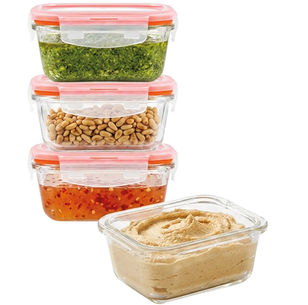 Glazen (mini) Vershoudbakjes - Meal prep bakjes glas - Ovenschaaltjes met deksel - 160 ml - Luchtdicht - BPA vrij - PFAS vrij - Borosilicaatglas - Airfryer bakjes - Bewaarbakjes - 1 persoons ovenschaal - Set van 4 stuks van Lock&Lock in Transparant – productfoto