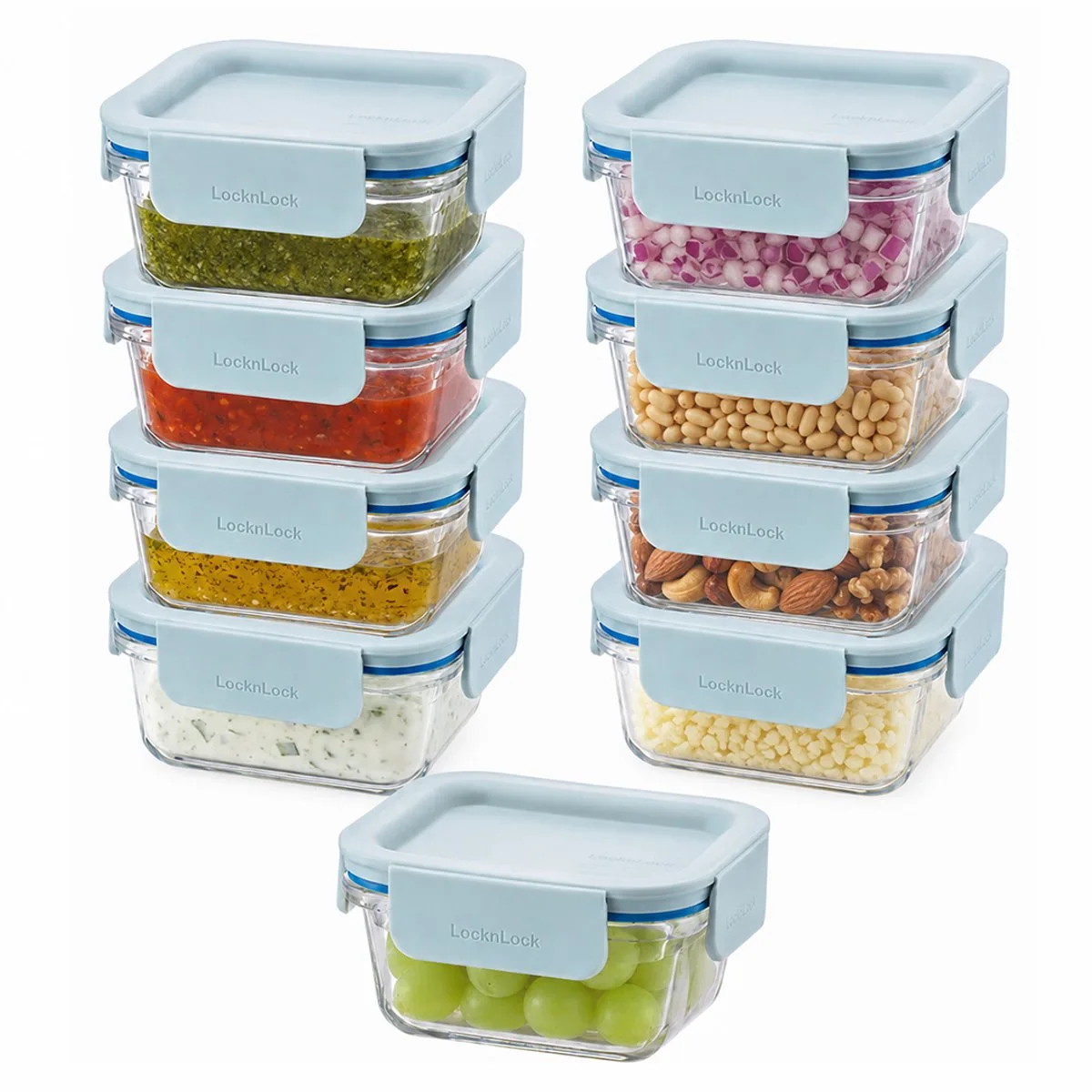 Glazen (mini) Vershoudbakjes - Meal prep bakjes glas - Ovenschaaltjes met deksel - 160 ml - Mint deksel - Luchtdicht - BPA vrij - PFAS vrij - Airfryer bakjes - Bewaarbakjes - Vershoudbakjes glas - 1 persoons ovenschaal - Set van 9 stuks von Lock&Lock in Transparent – Produktfoto