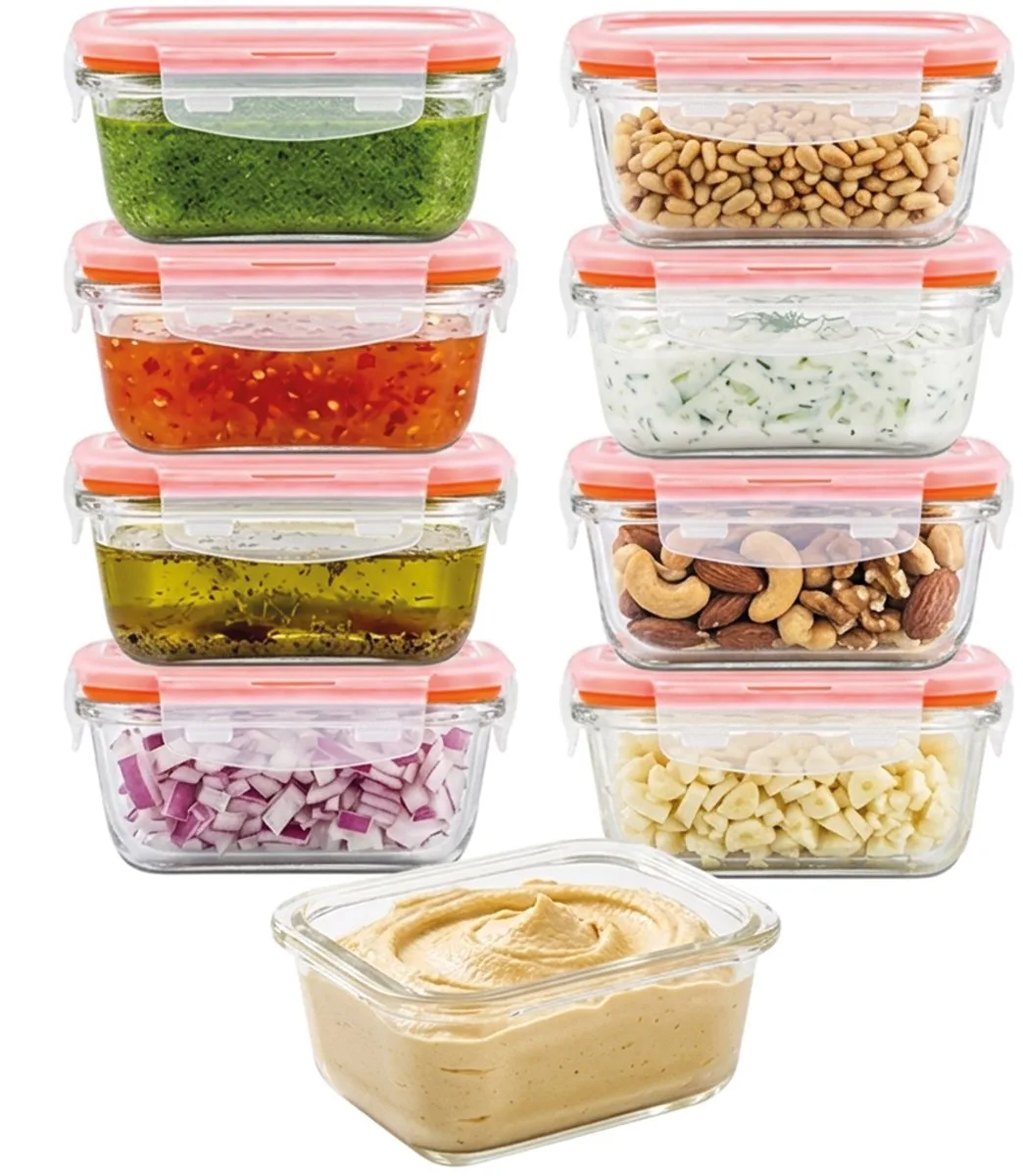 Glazen (mini) Vershoudbakjes - Meal prep bakjes glas - Ovenschaaltjes met deksel - 160 ml - Luchtdicht - BPA vrij - PFAS vrij - Borosilicaatglas - Airfryer bakjes - Bewaarbakjes - 1 persoons ovenschaal - Set van 9 stuks van Lock&Lock in Transparant – productfoto