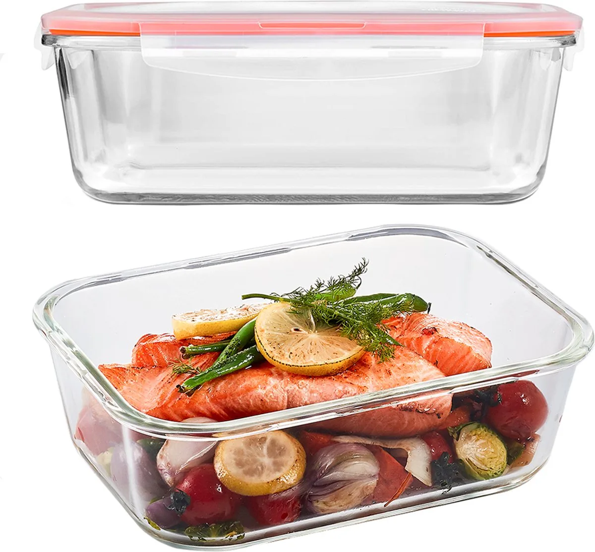 Glazen Vershoudbakjes - Meal prep bakjes glas - Ovenschaal met deksel - 2 liter - Luchtdicht - BPA vrij - PFAS vrij - Borosilicaatglas - Bewaarbakjes - Vershoudbakjes glas - Set van 2 stuks de Lock&Lock en Transparent – photo produit