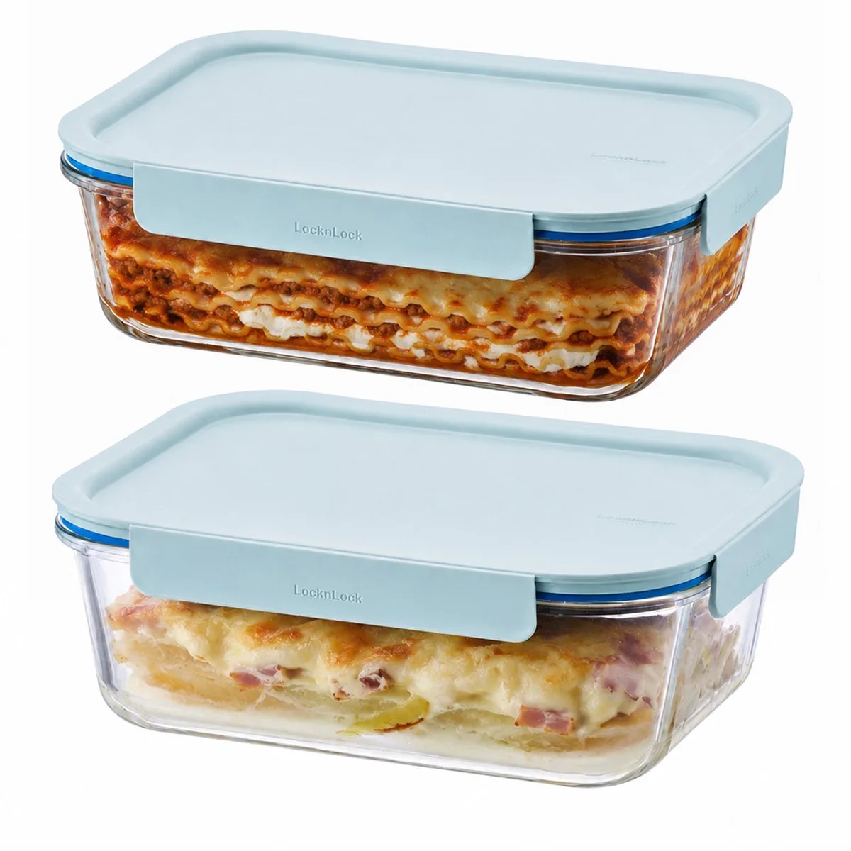 Glazen Vershoudbakjes - Meal prep bakjes glas - Ovenschaal met deksel - 2 liter - Luchtdicht - BPA vrij - PFAS vrij - Bewaarbakjes - Vershoudbakjes glas - Set van 2 stuks de Lock&Lock en Transparent – photo produit