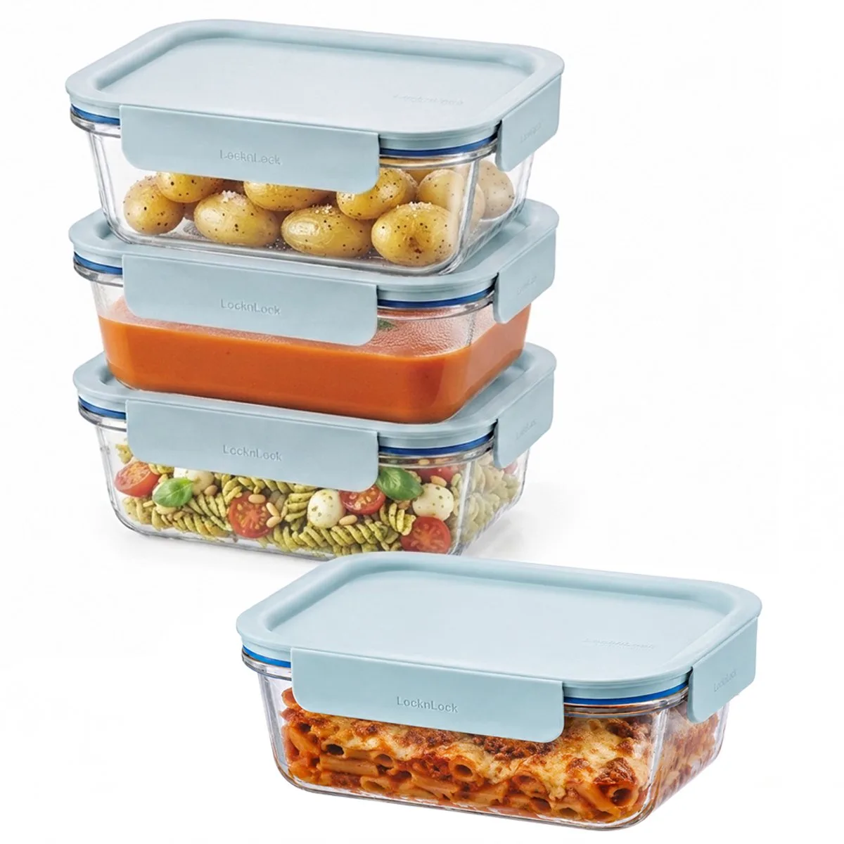 Glazen vershoudbakjes - Meal prep bakjes glas - Ovenschaal met deksel - 1 liter - Mint deksel - Luchtdicht - BPA vrij - PFAS vrij - Bewaarbakjes - Vershoudbakjes glas - Set van 4 stuks de Lock&Lock en Transparent – photo produit