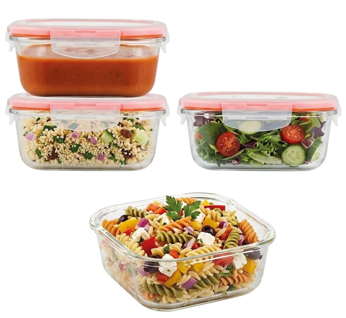 Glazen Vershoudbakjes - Meal prep bakjes glas - Ovenschaaltjes met deksel - 750 ml - Luchtdicht - BPA vrij - PFAS vrij - Borosilicaatglas - Airfryer bakjes - Bewaarbakjes - 1 persoons ovenschaal - Vierkant - Set van 4 stuks van Lock&Lock in Transparant – productfoto