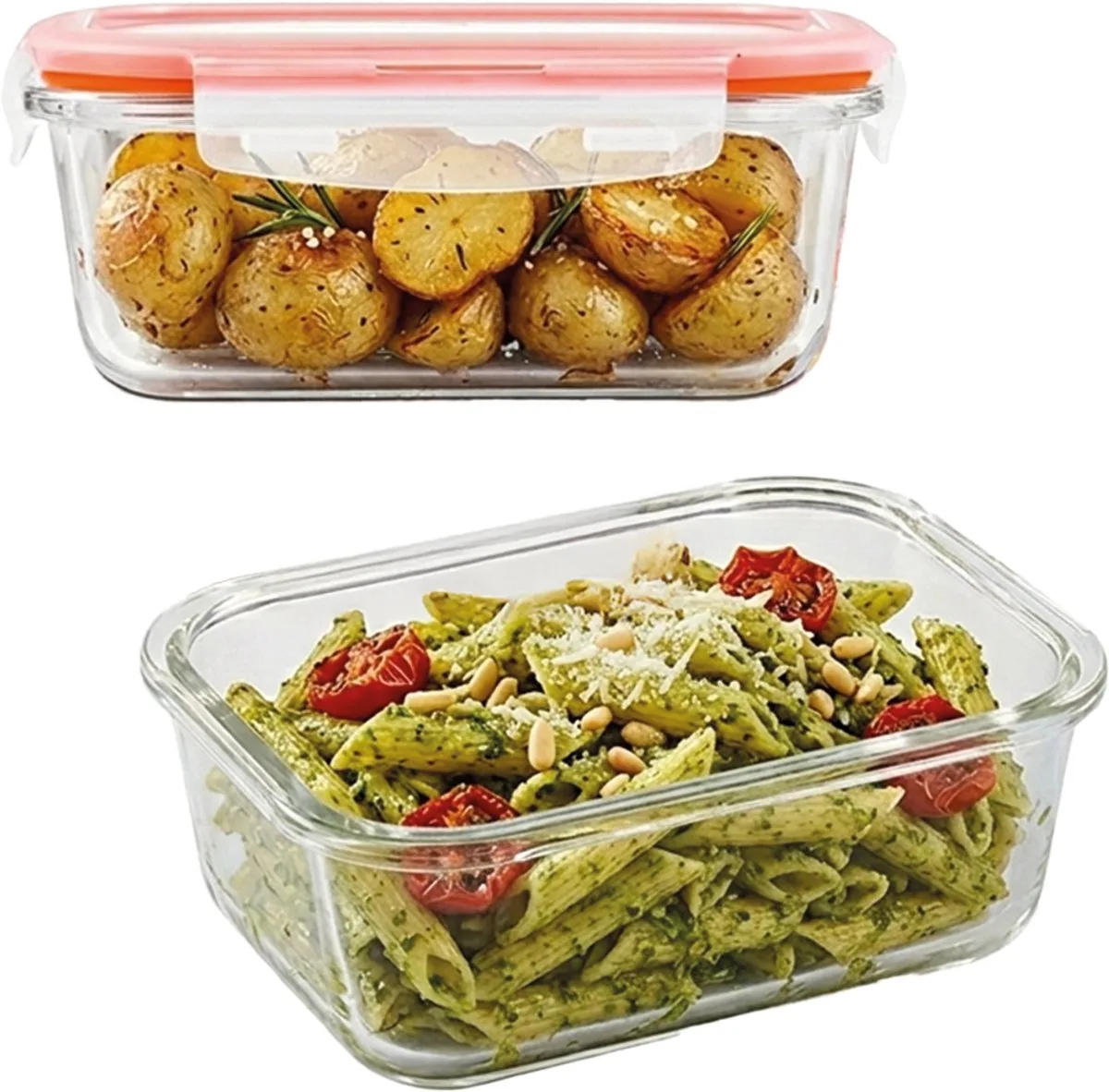 Glazen Vershoudbakjes - Meal prep bakjes glas - Ovenschaaltjes met deksel - 740 ml - Luchtdicht - BPA vrij - PFAS vrij - Borosilicaatglas - Bewaarbakjes - Vershoudbakjes glas - 1 persoons ovenschaal - Set van 2 stuks van Lock&Lock in Transparant – productfoto