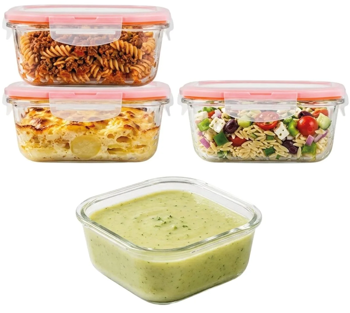 Glazen Vershoudbakjes - Meal prep bakjes glas - Ovenschaaltjes met deksel - 840 ml - Luchtdicht - BPA vrij - PFAS vrij - Borosilicaatglas - Airfryer bakjes - Bewaarbakjes - Vershoudbakjes glas - Vierkant - Set van 4 stuks van Lock&Lock in Transparant – productfoto