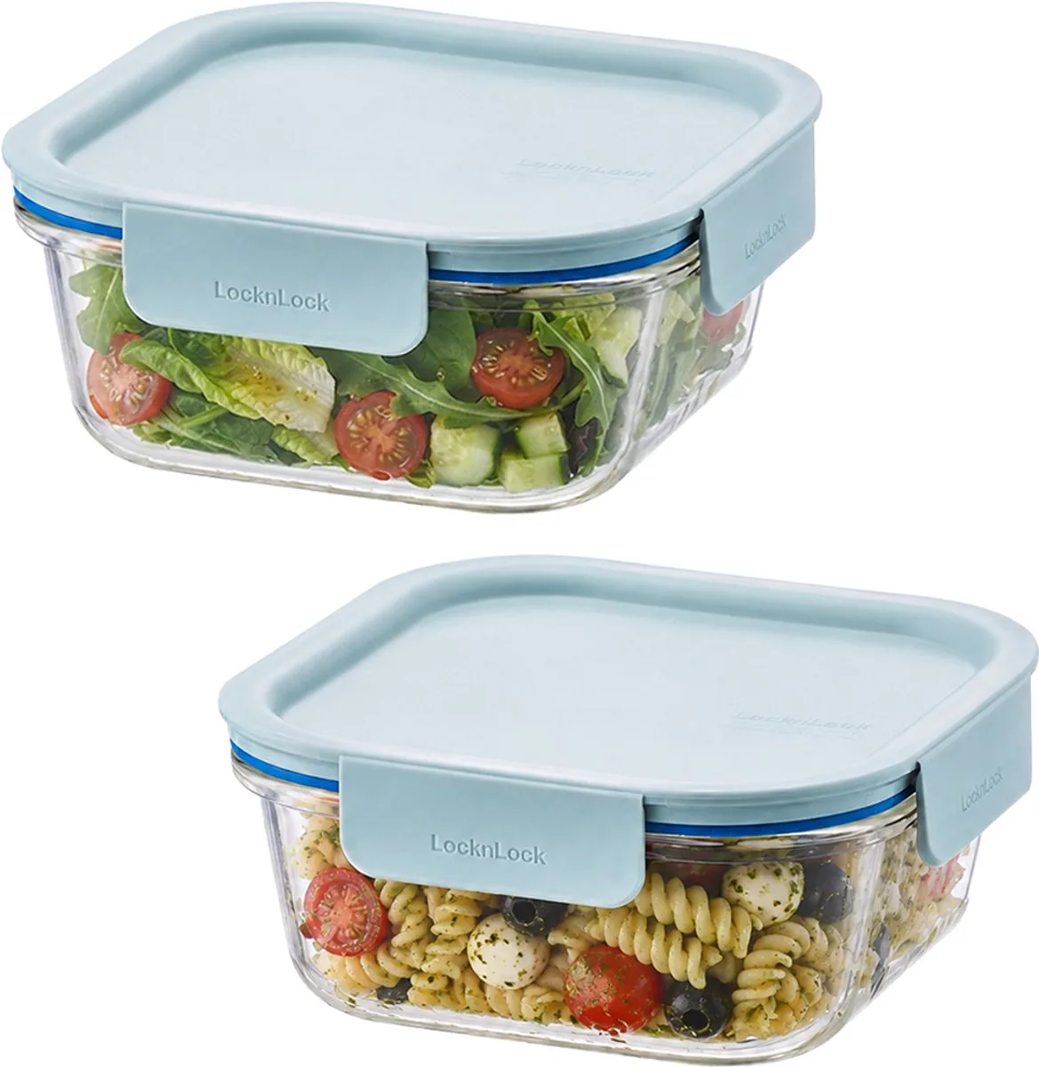 Glazen vershoudbakjes - Meal prep bakjes glas - Ovenschaaltjes met deksel - 750 ml - Mint deksel - Luchtdicht - BPA vrij - PFAS vrij - Airfryer bakjes - Bewaarbakjes - Vershoudbakjes glas - 1 persoons ovenschaal - Set van 2 stuks van Lock&Lock in Transparant – productfoto