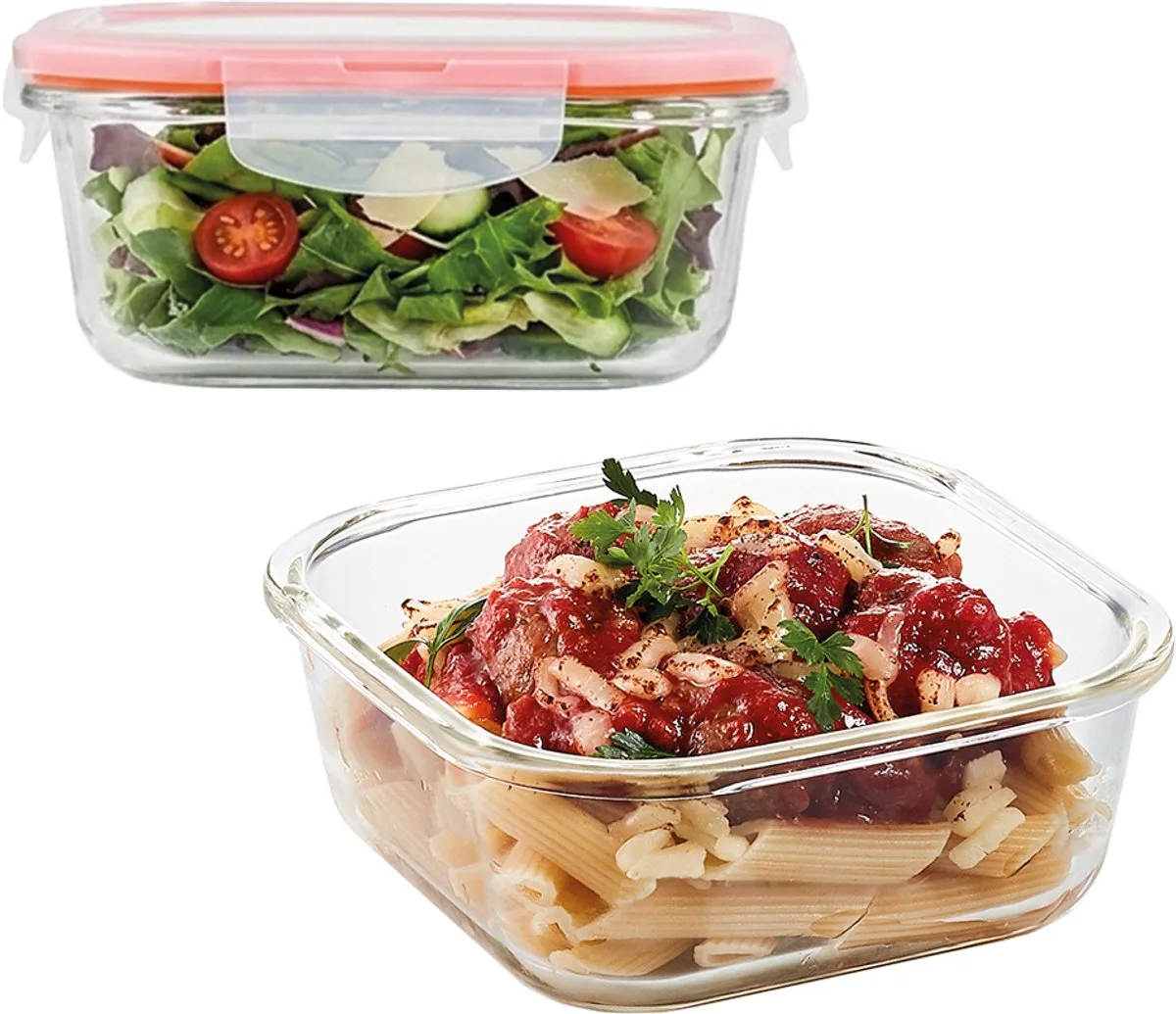 Glazen vershoudbakjes - Meal prep bakjes glas - Ovenschaaltjes met deksel - 750 ml - Luchtdicht - BPA vrij - PFAS vrij - Borosilicaatglas - Airfryer bakjes - Bewaarbakjes - Vershoudbakjes glas - 1 persoons ovenschaal - Set van 2 stuks by Lock&Lock in Transparent – product photo