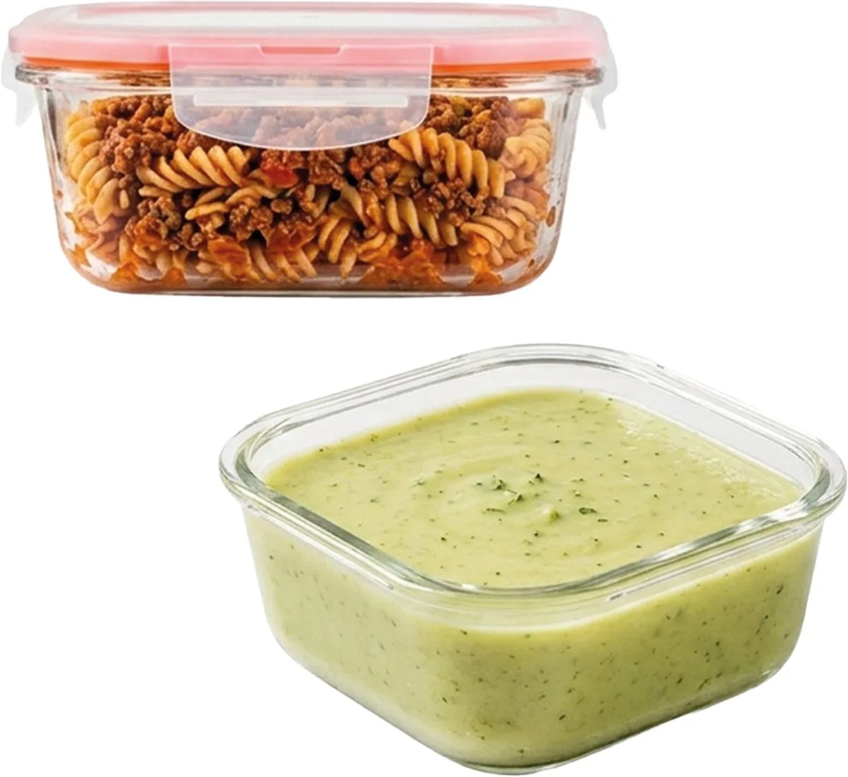 Glazen vershoudbakjes - Meal prep bakjes glas - Ovenschaaltjes met deksel - 840 ml - Luchtdicht - BPA vrij - PFAS vrij - Borosilicaatglas - Airfryer bakjes - Bewaarbakjes - Vershoudbakjes glas - Vierkant - Set van 2 stuks van Lock&Lock in Transparant – productfoto