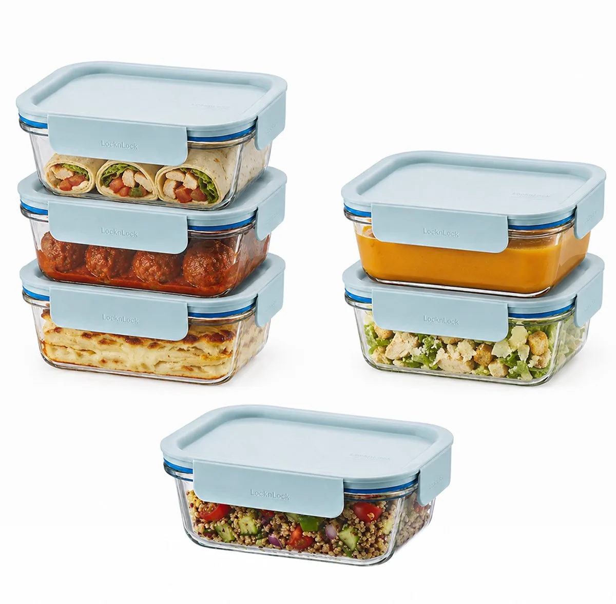 Glazen Vershoudbakjes - Meal prep bakjes glas - Ovenschaaltjes met deksel - 630 ml - Mint deksel - Luchtdicht - BPA vrij - PFAS vrij - Bewaarbakjes - Vershoudbakjes glas - 1 persoons ovenschaal - Set van 6 stuks fra Lock&Lock i Gennemsigtig – produktbillede
