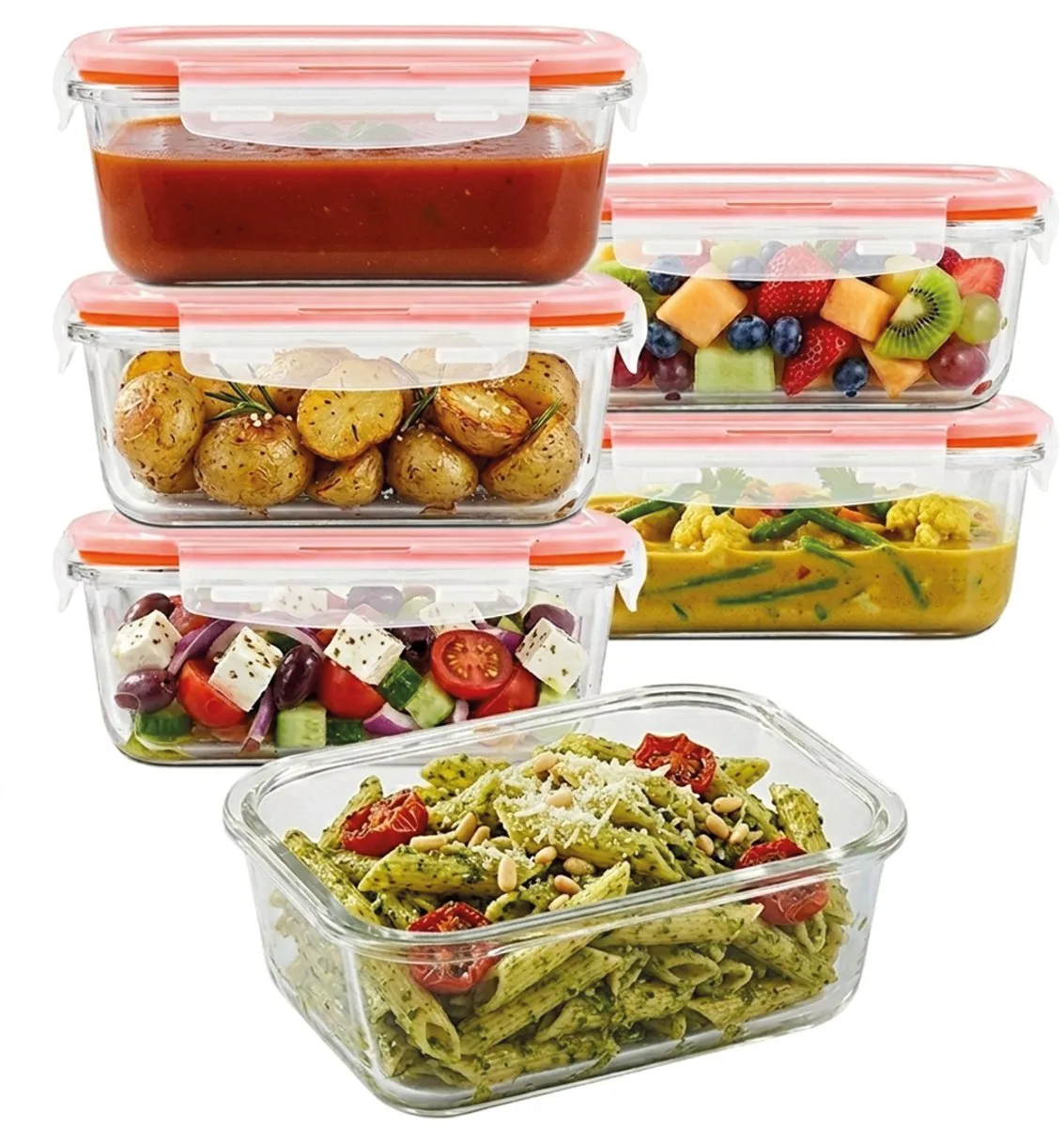 Glazen vershoudbakjes - Meal prep bakjes glas - Ovenschaaltjes met deksel - 740 ml - Luchtdicht - BPA vrij - PFAS vrij - Borosilicaatglas - Bewaarbakjes - Vershoudbakjes glas - 1 persoons ovenschaal - Set van 6 stuks fra Lock&Lock i Gennemsigtig – produktbillede