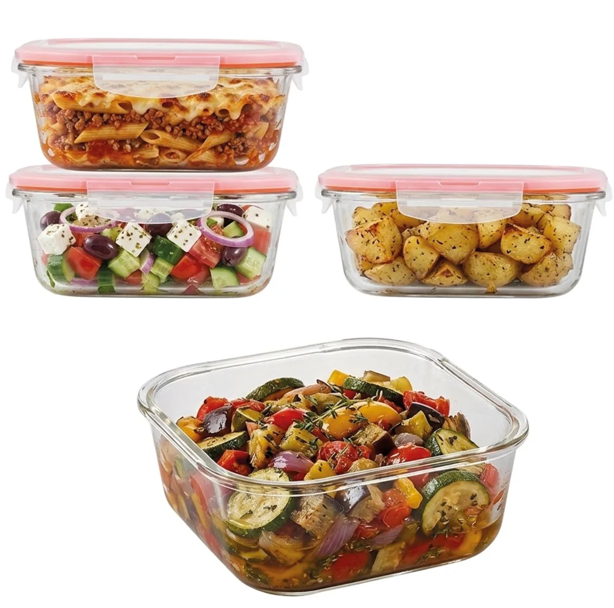 Glazen Vershoudbakjes - Meal prep bakjes glas - Ovenschaaltjes met deksel - 1.4 liter - Luchtdicht - BPA vrij - PFAS vrij - Borosilicaatglas - Airfryer bakjes - Bewaarbakjes - Vershoudbakjes glas - Vierkant - Set van 4 stuks von Lock&Lock in Transparent – Produktfoto