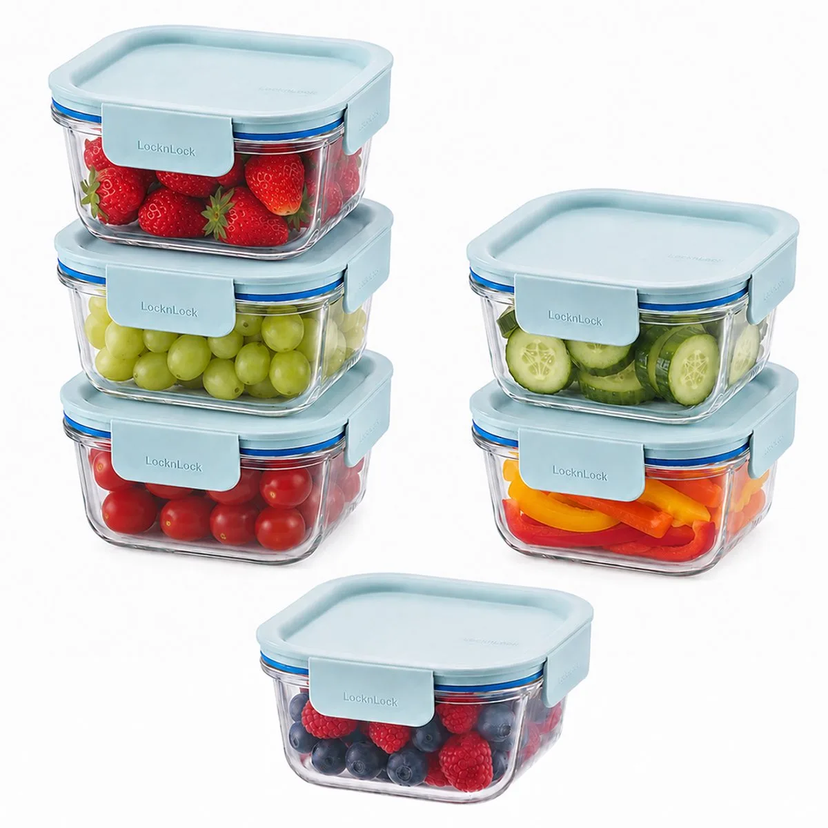 Glazen Vershoudbakjes - Meal prep bakjes - Ovenschaal klein met deksel - 500 ml - Mint deksel - Luchtdicht - BPA vrij - PFAS vrij - Bewaarbakjes - Vershoudbakjes glas - 1 persoons ovenschaal - Vierkant - Set van 6 stuks de Lock&Lock en Transparent – photo produit