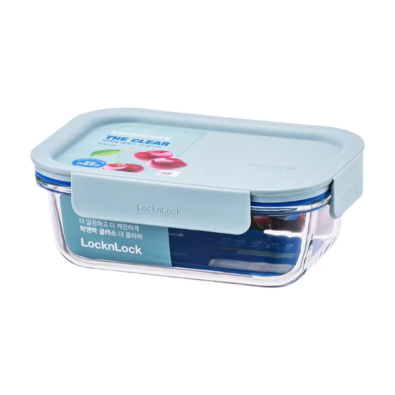 Hitzebeständiges Glas rechteckige Frischhaltedose, 630 ml, Klarer Glasbehälter/Minzgrüner Deckel, hitzebeständiges Glas/Silikonverschluss/luftdicht/Backofengeeignet (ohne Deckel)/Mikrowellengeeignet (ohne Deckel)/Kühlschrankgeeignet/Gefriergeeignet/Spülmaschinenfest by Lock&Lock – product photo