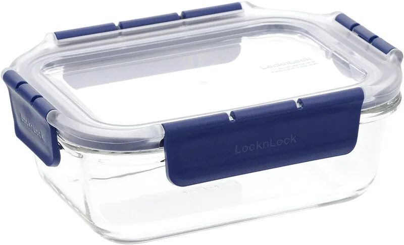 Hitzebeständiges Glas rechteckige Frischhaltedose, 950 ml, Klarer Glasbehälter/Transparenter Deckel, Hitzebeständiges Glas/Deckel mit Verschluss/Silikon-Dichtung/Luftdicht/BPA-frei/Mikrowellengeeignet (ohne Deckel)/Gefriergeeignet (-20 °C)/Spülmaschinenfest de Lock&Lock – photo produit