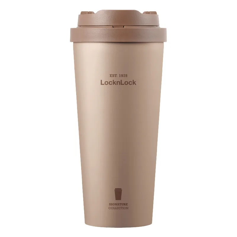 Keramikbeschichtete Thermotasse/Kaffeetasse, 550 ml, Vintage-Braun, Edelstahl-/Keramik-Innenbeschichtung/Doppeldeckel-Design (Direktes Trinken + Strohhalm)/Auslaufsicher/Geeignet für Zuhause/Büro/Auto/Outdoor de Lock&Lock – photo produit